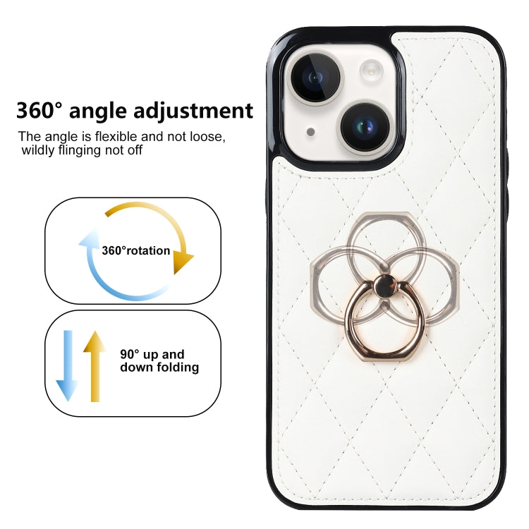 Rhombic PU Leather Phone Case with Ring Holder, For iPhone 14, For iPhone 14 Plus, For iPhone 14 Pro
