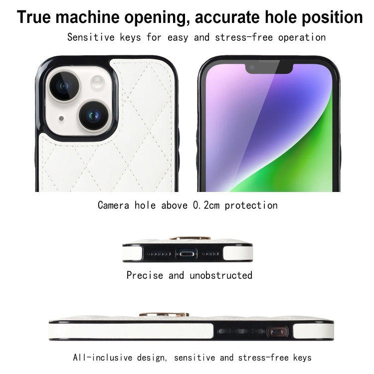 Rhombic PU Leather Phone Case with Ring Holder, For iPhone 14, For iPhone 14 Plus, For iPhone 14 Pro