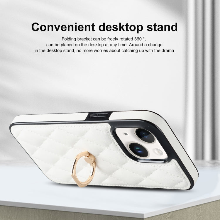 Rhombic PU Leather Phone Case with Ring Holder, For iPhone 14, For iPhone 14 Plus, For iPhone 14 Pro
