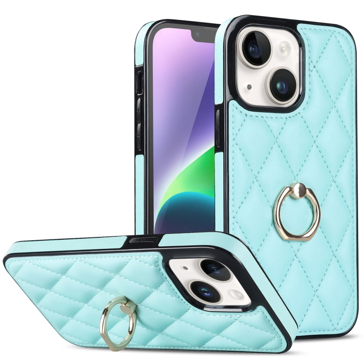 Rhombic PU Leather Phone Case with Ring Holder, For iPhone 14, For iPhone 14 Plus, For iPhone 14 Pro