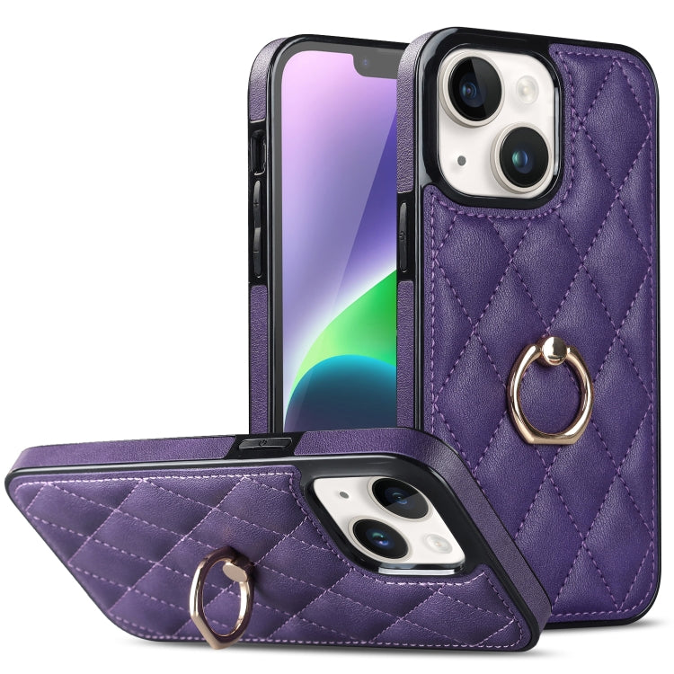 Rhombic PU Leather Phone Case with Ring Holder, For iPhone 14, For iPhone 14 Plus, For iPhone 14 Pro