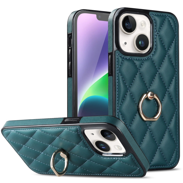 Rhombic PU Leather Phone Case with Ring Holder, For iPhone 14, For iPhone 14 Plus, For iPhone 14 Pro