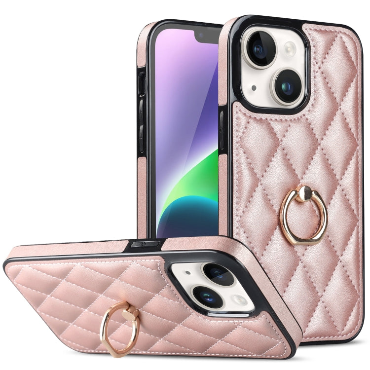 Rhombic PU Leather Phone Case with Ring Holder, For iPhone 14, For iPhone 14 Plus, For iPhone 14 Pro