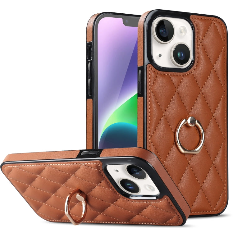 Rhombic PU Leather Phone Case with Ring Holder, For iPhone 14, For iPhone 14 Plus, For iPhone 14 Pro