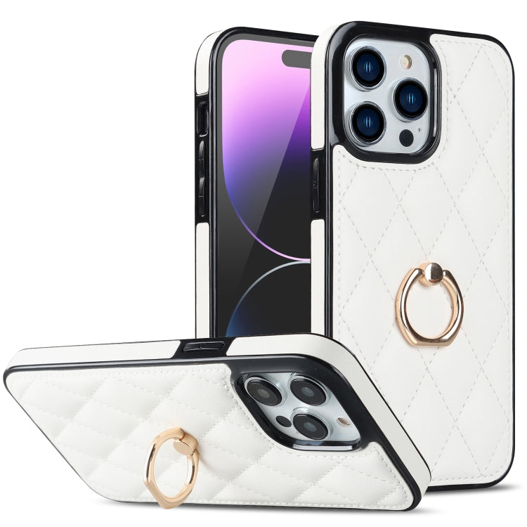 Rhombic PU Leather Phone Case with Ring Holder, For iPhone 14 Pro Max, For iPhone 13 mini, For iPhone 13