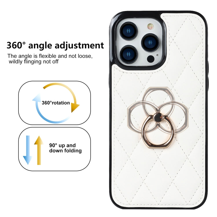 Rhombic PU Leather Phone Case with Ring Holder, For iPhone 14 Pro Max, For iPhone 13 mini, For iPhone 13