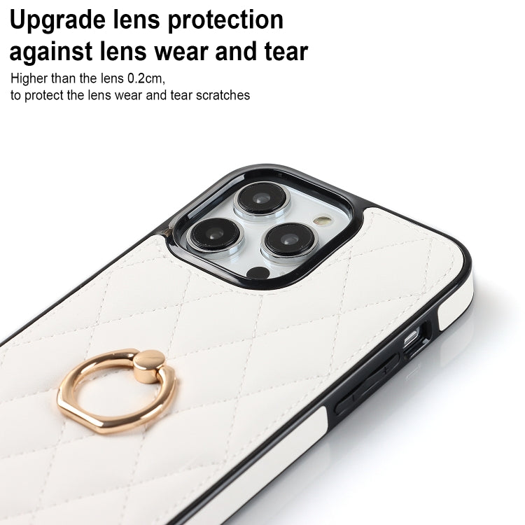 Rhombic PU Leather Phone Case with Ring Holder, For iPhone 14 Pro Max, For iPhone 13 mini, For iPhone 13