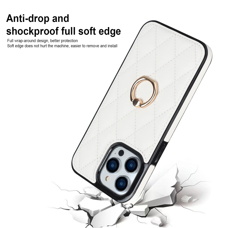 Rhombic PU Leather Phone Case with Ring Holder, For iPhone 14 Pro Max, For iPhone 13 mini, For iPhone 13