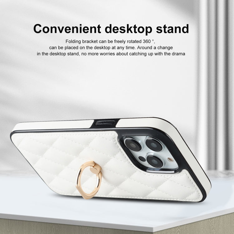Rhombic PU Leather Phone Case with Ring Holder, For iPhone 14 Pro Max, For iPhone 13 mini, For iPhone 13