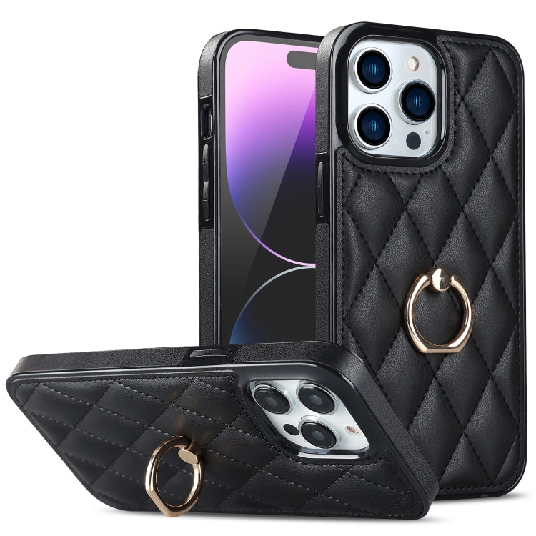 Rhombic PU Leather Phone Case with Ring Holder, For iPhone 14 Pro Max, For iPhone 13 mini, For iPhone 13
