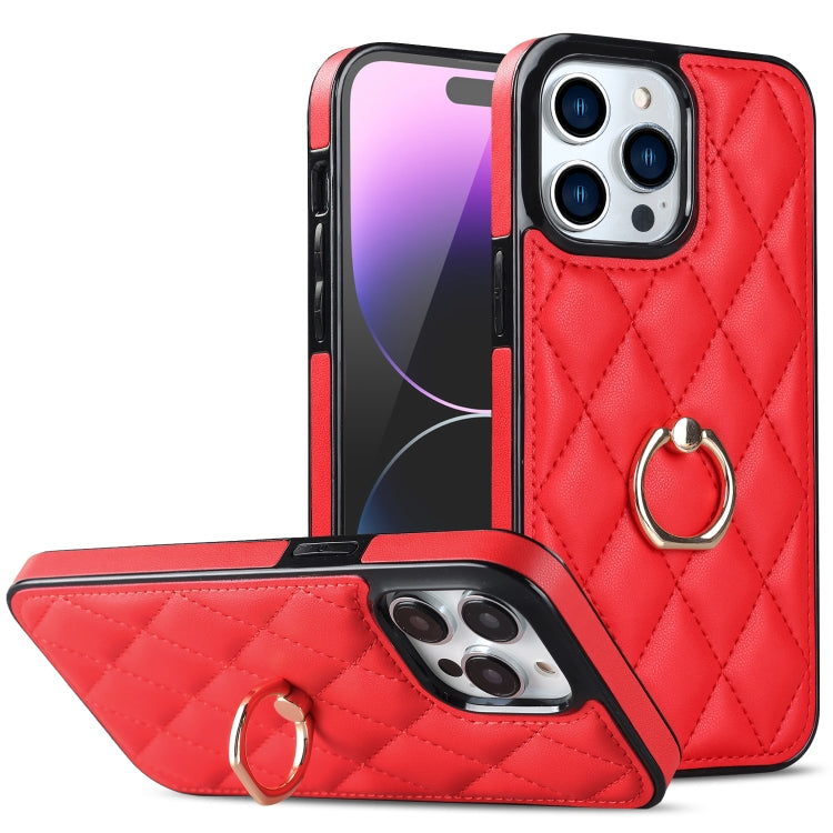 Rhombic PU Leather Phone Case with Ring Holder, For iPhone 14 Pro Max, For iPhone 13 mini, For iPhone 13