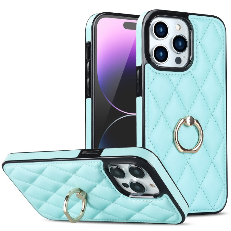 Rhombic PU Leather Phone Case with Ring Holder, For iPhone 14 Pro Max, For iPhone 13 mini, For iPhone 13