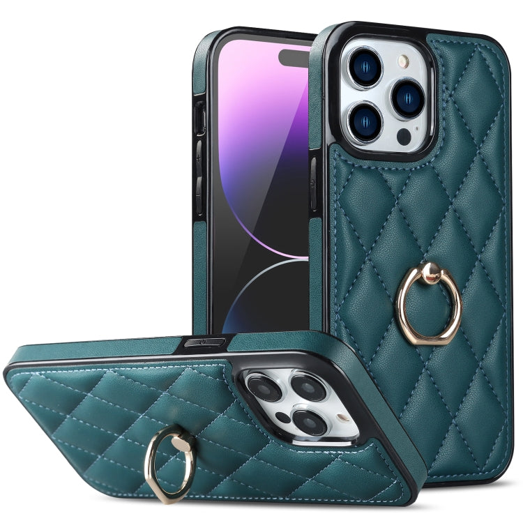 Rhombic PU Leather Phone Case with Ring Holder, For iPhone 14 Pro Max, For iPhone 13 mini, For iPhone 13