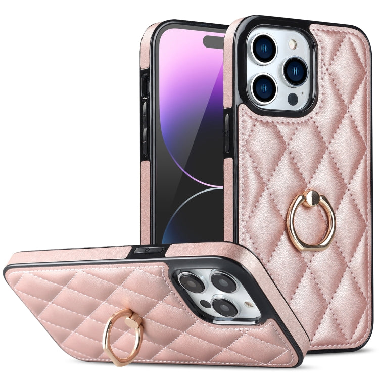Rhombic PU Leather Phone Case with Ring Holder, For iPhone 14 Pro Max, For iPhone 13 mini, For iPhone 13