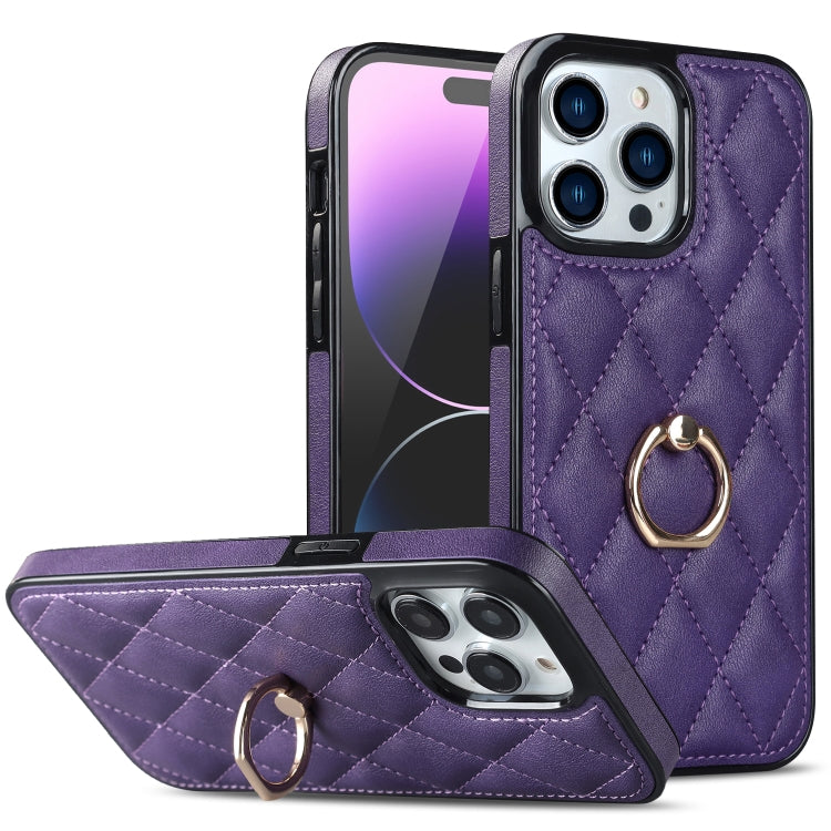 Rhombic PU Leather Phone Case with Ring Holder, For iPhone 14 Pro Max, For iPhone 13 mini, For iPhone 13