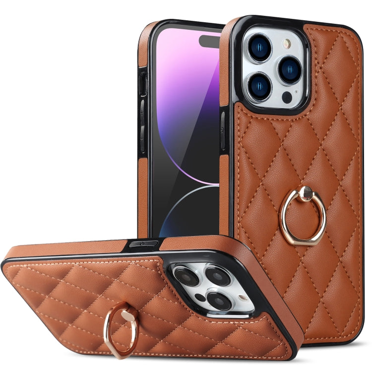 Rhombic PU Leather Phone Case with Ring Holder, For iPhone 14 Pro Max, For iPhone 13 mini, For iPhone 13