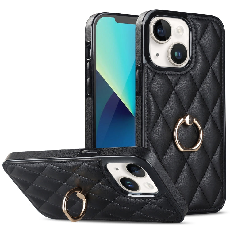 Rhombic PU Leather Phone Case with Ring Holder, For iPhone 14 Pro Max, For iPhone 13 mini, For iPhone 13