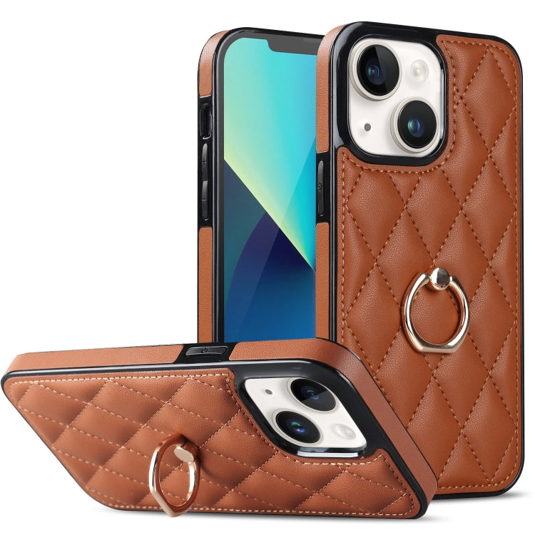 Rhombic PU Leather Phone Case with Ring Holder, For iPhone 14 Pro Max, For iPhone 13 mini, For iPhone 13