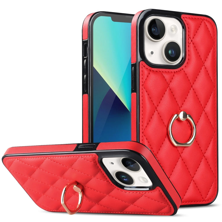 Rhombic PU Leather Phone Case with Ring Holder, For iPhone 14 Pro Max, For iPhone 13 mini, For iPhone 13