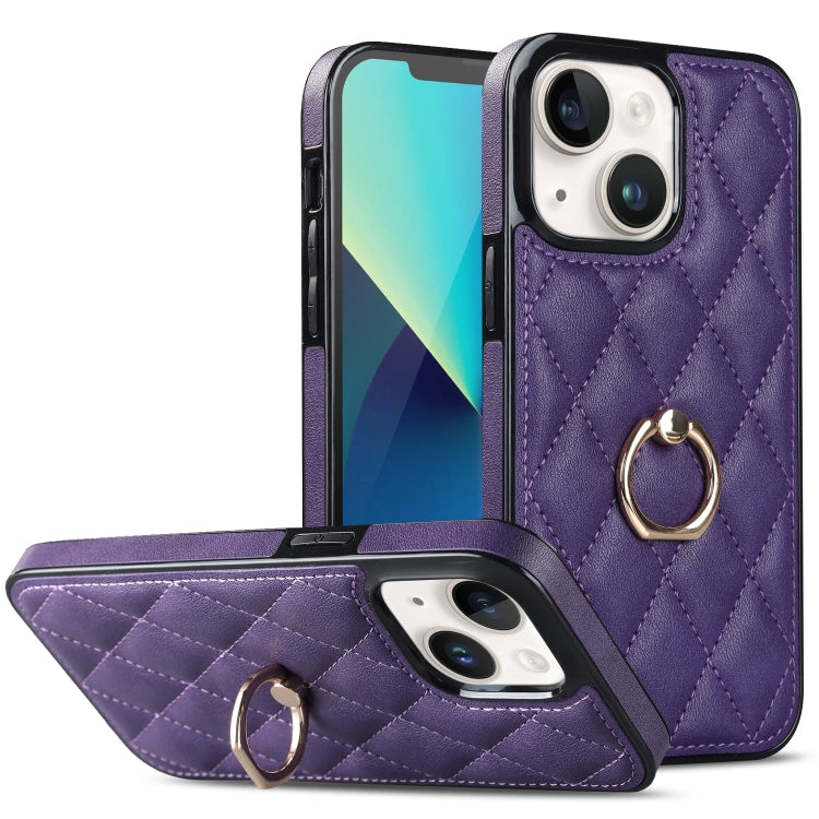 Rhombic PU Leather Phone Case with Ring Holder, For iPhone 14 Pro Max, For iPhone 13 mini, For iPhone 13