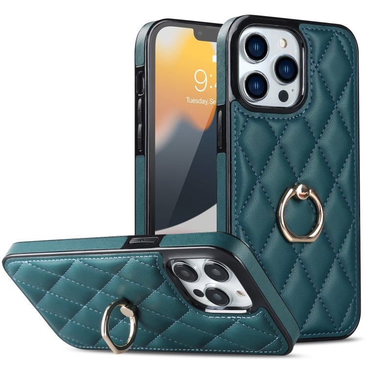 Rhombic PU Leather Phone Case with Ring Holder, For iPhone 13 Pro, For iPhone 13 Pro Max, For iPhone 12 mini