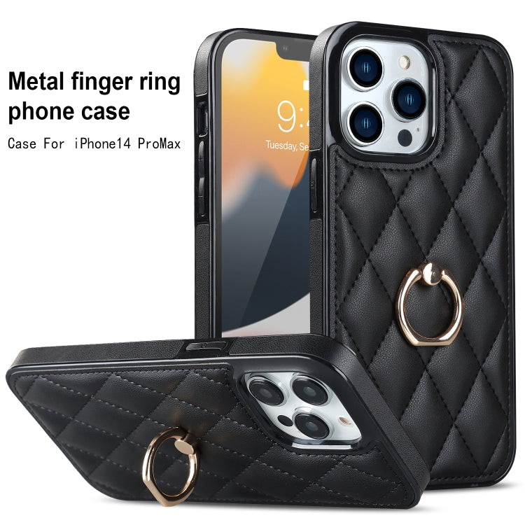 Rhombic PU Leather Phone Case with Ring Holder, For iPhone 13 Pro, For iPhone 13 Pro Max, For iPhone 12 mini
