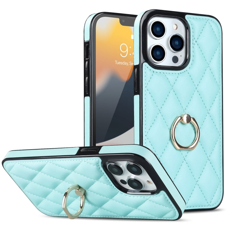 Rhombic PU Leather Phone Case with Ring Holder, For iPhone 13 Pro, For iPhone 13 Pro Max, For iPhone 12 mini