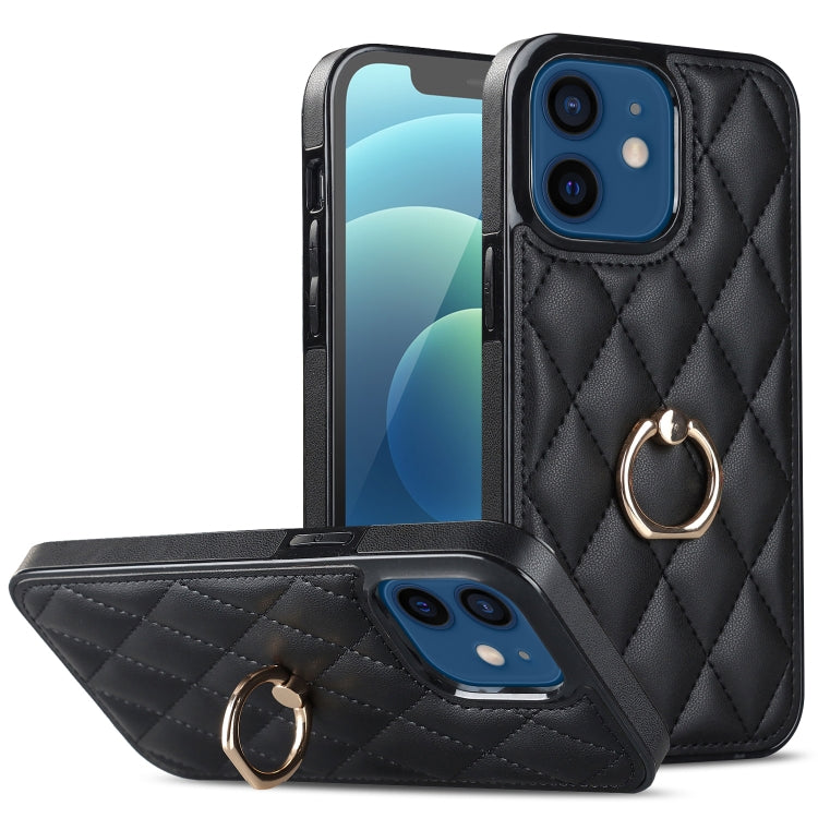 Rhombic PU Leather Phone Case with Ring Holder, For iPhone 13 Pro, For iPhone 13 Pro Max, For iPhone 12 mini