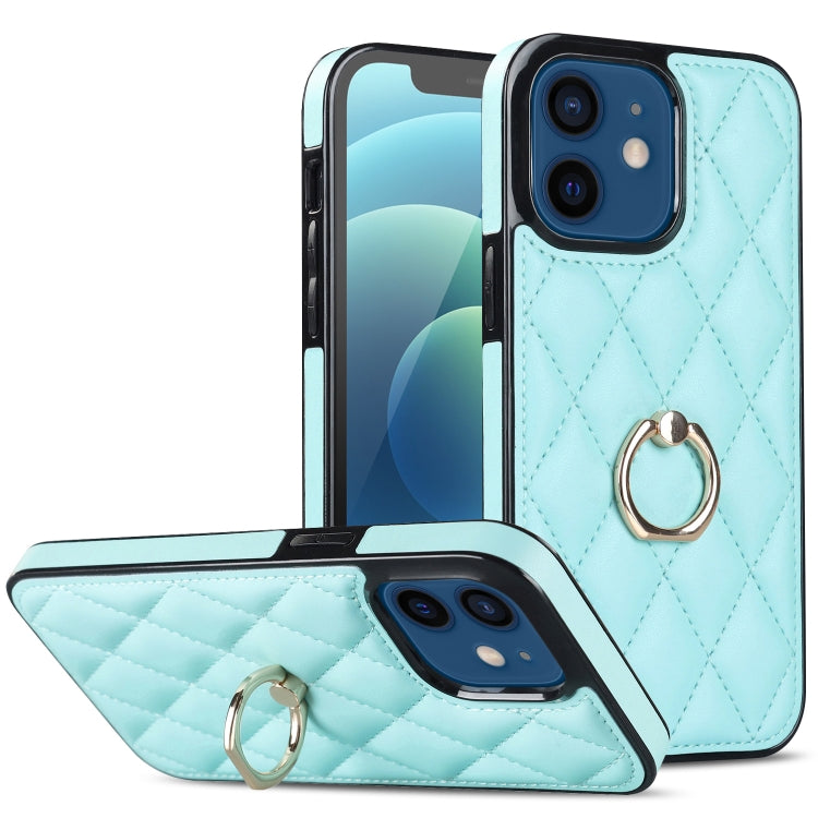 Rhombic PU Leather Phone Case with Ring Holder, For iPhone 13 Pro, For iPhone 13 Pro Max, For iPhone 12 mini