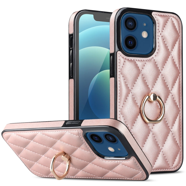 Rhombic PU Leather Phone Case with Ring Holder, For iPhone 13 Pro, For iPhone 13 Pro Max, For iPhone 12 mini