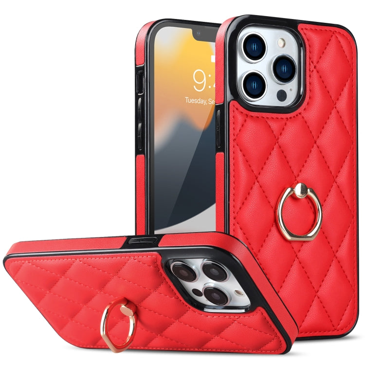 Rhombic PU Leather Phone Case with Ring Holder, For iPhone 12 / 12 Pro, For iPhone 12 Pro Max, For iPhone 11