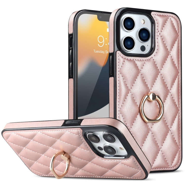 Rhombic PU Leather Phone Case with Ring Holder, For iPhone 12 / 12 Pro, For iPhone 12 Pro Max, For iPhone 11