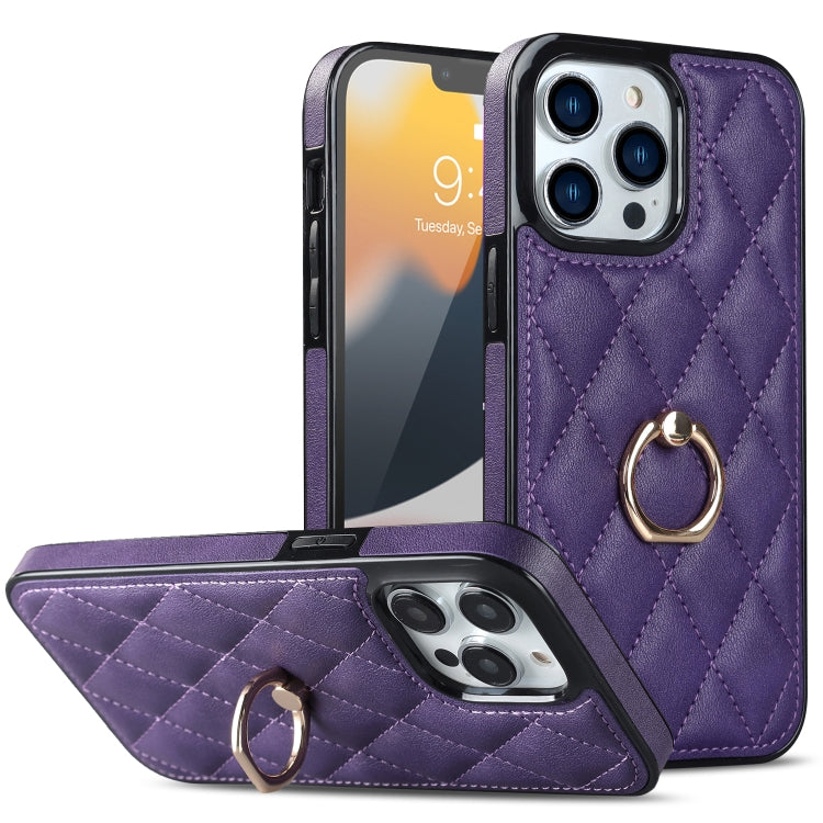 Rhombic PU Leather Phone Case with Ring Holder, For iPhone 12 / 12 Pro, For iPhone 12 Pro Max, For iPhone 11