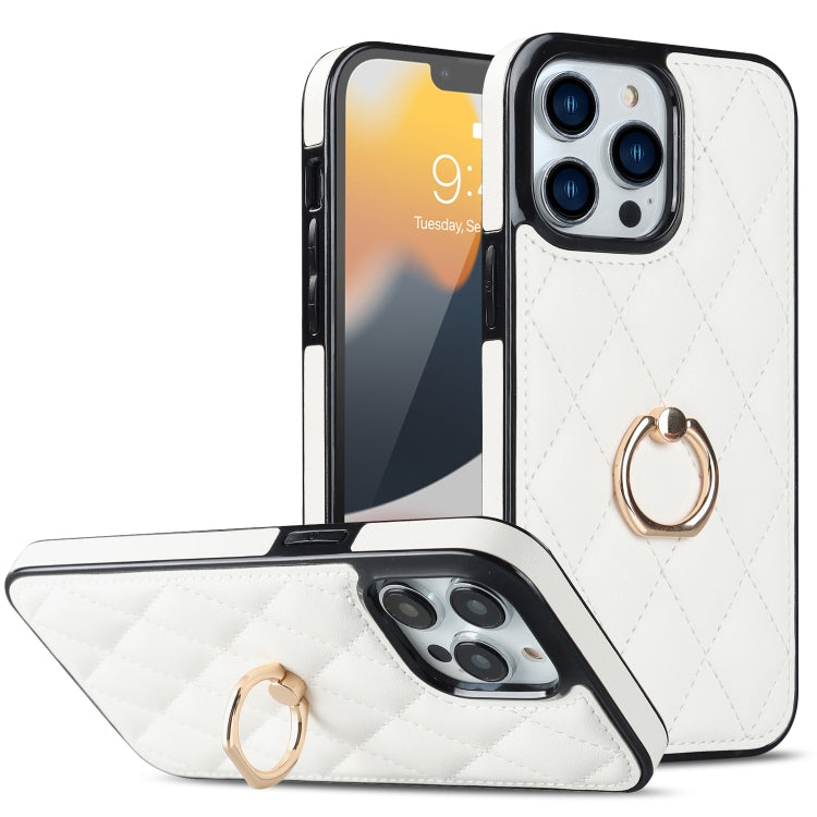 Rhombic PU Leather Phone Case with Ring Holder, For iPhone 12 / 12 Pro, For iPhone 12 Pro Max, For iPhone 11