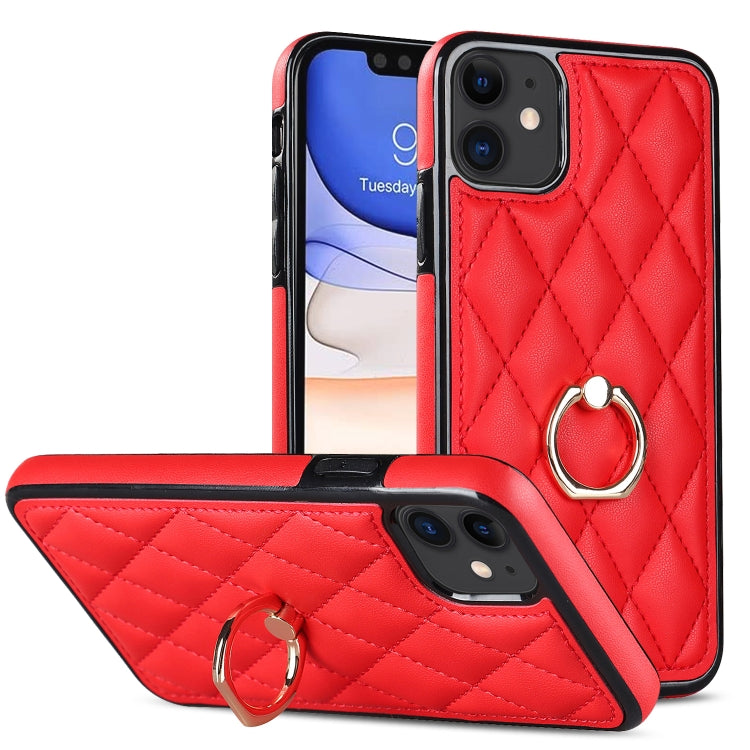 Rhombic PU Leather Phone Case with Ring Holder, For iPhone 12 / 12 Pro, For iPhone 12 Pro Max, For iPhone 11