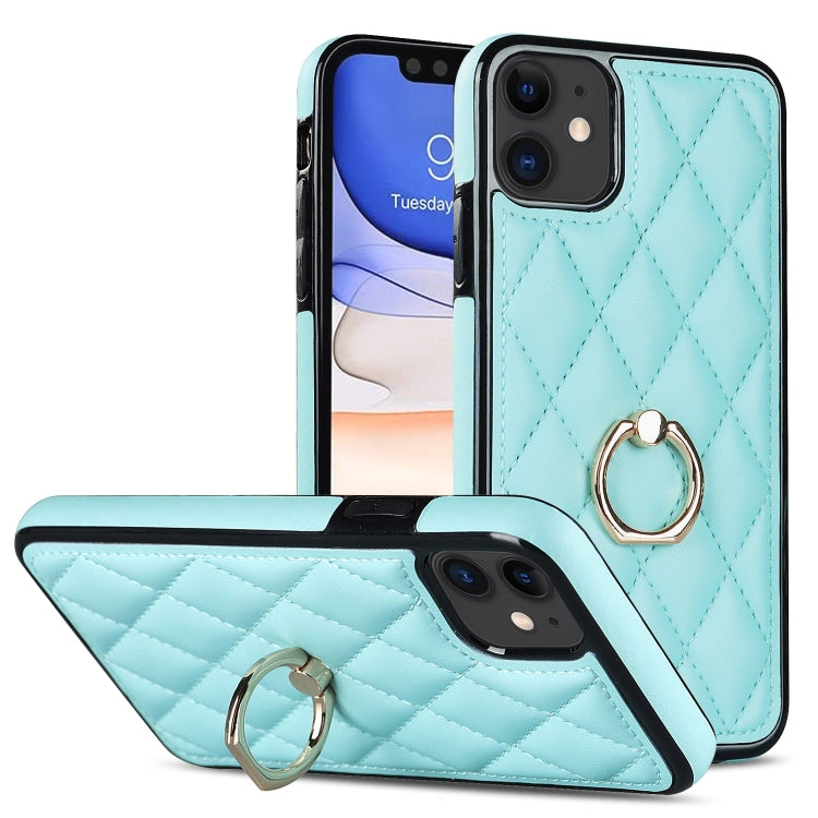 Rhombic PU Leather Phone Case with Ring Holder, For iPhone 12 / 12 Pro, For iPhone 12 Pro Max, For iPhone 11
