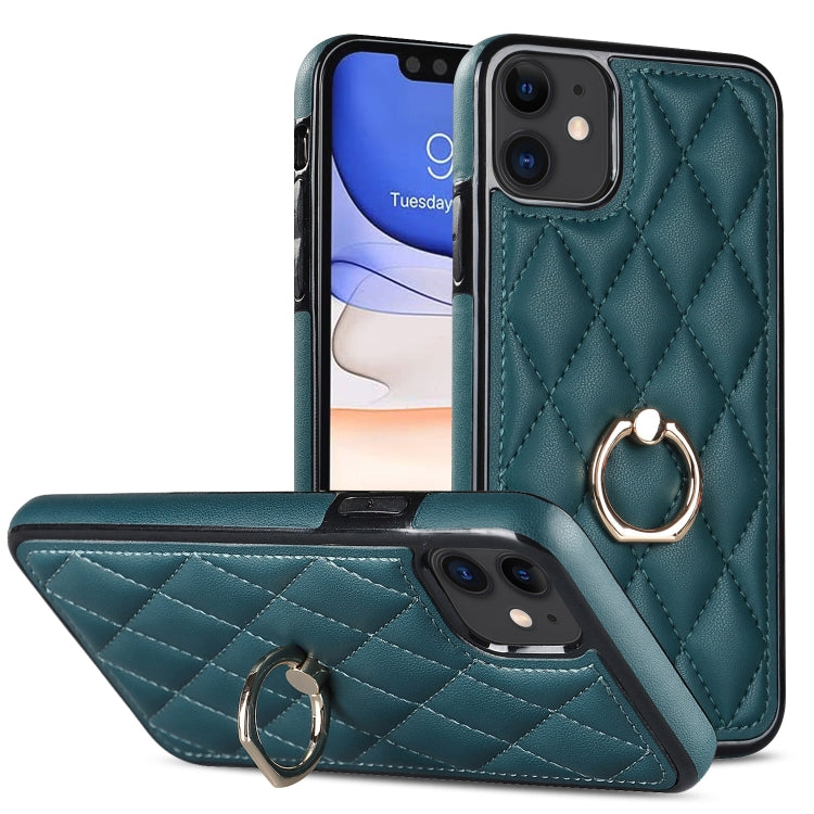 Rhombic PU Leather Phone Case with Ring Holder, For iPhone 12 / 12 Pro, For iPhone 12 Pro Max, For iPhone 11