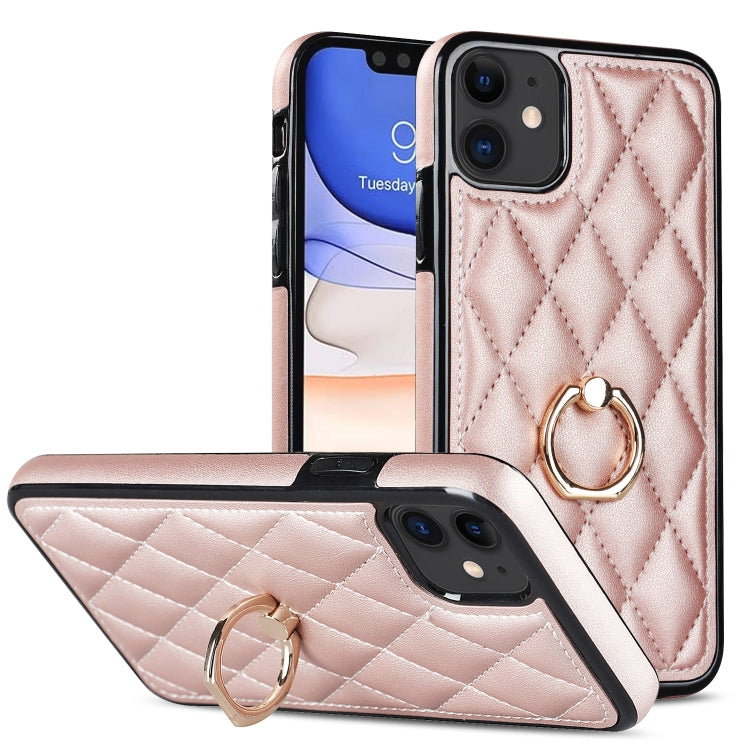 Rhombic PU Leather Phone Case with Ring Holder, For iPhone 12 / 12 Pro, For iPhone 12 Pro Max, For iPhone 11