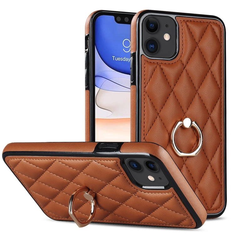 Rhombic PU Leather Phone Case with Ring Holder, For iPhone 12 / 12 Pro, For iPhone 12 Pro Max, For iPhone 11