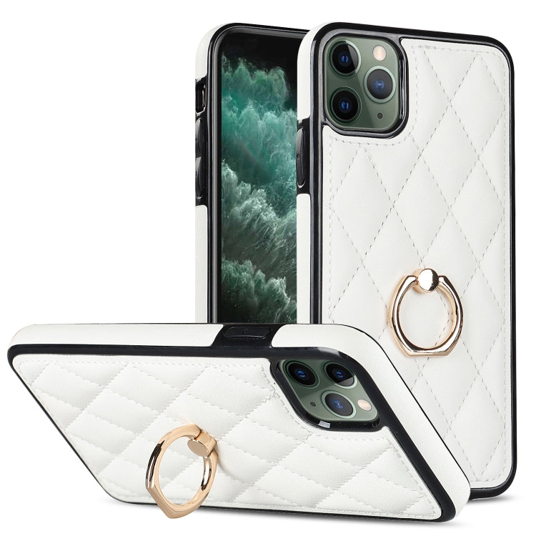 Rhombic PU Leather Phone Case with Ring Holder, For iPhone 11 Pro, For iPhone 11 Pro Max, For iPhone X / XS