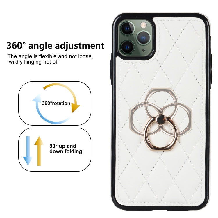 Rhombic PU Leather Phone Case with Ring Holder, For iPhone 11 Pro, For iPhone 11 Pro Max, For iPhone X / XS