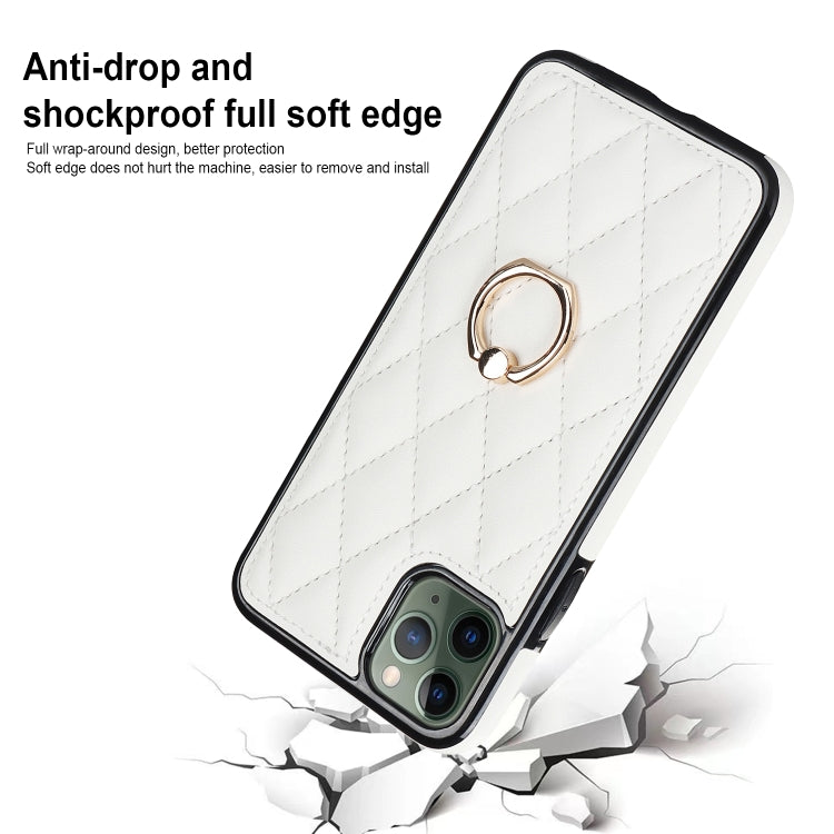 Rhombic PU Leather Phone Case with Ring Holder, For iPhone 11 Pro, For iPhone 11 Pro Max, For iPhone X / XS