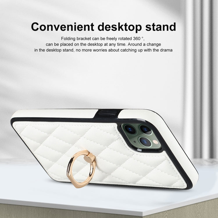 Rhombic PU Leather Phone Case with Ring Holder, For iPhone 11 Pro, For iPhone 11 Pro Max, For iPhone X / XS
