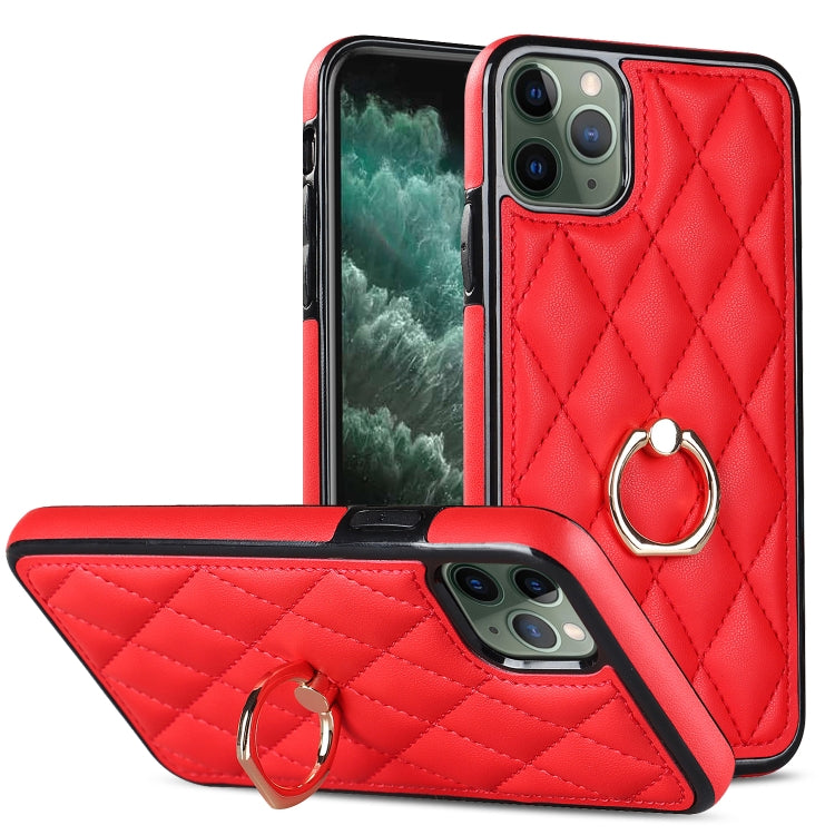 Rhombic PU Leather Phone Case with Ring Holder, For iPhone 11 Pro, For iPhone 11 Pro Max, For iPhone X / XS