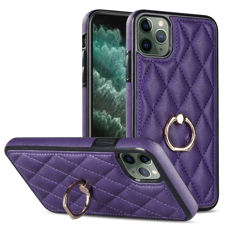Rhombic PU Leather Phone Case with Ring Holder, For iPhone 11 Pro, For iPhone 11 Pro Max, For iPhone X / XS