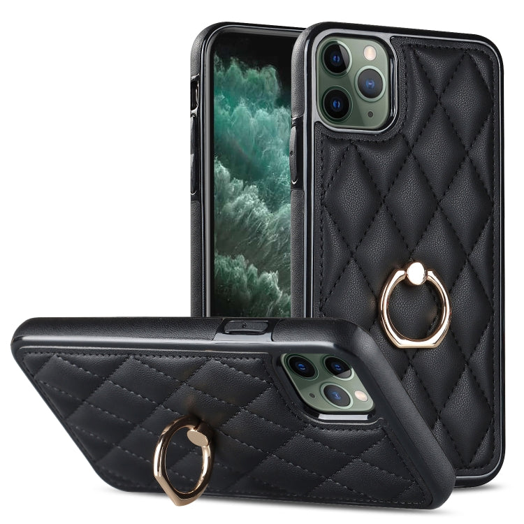 Rhombic PU Leather Phone Case with Ring Holder, For iPhone 11 Pro, For iPhone 11 Pro Max, For iPhone X / XS