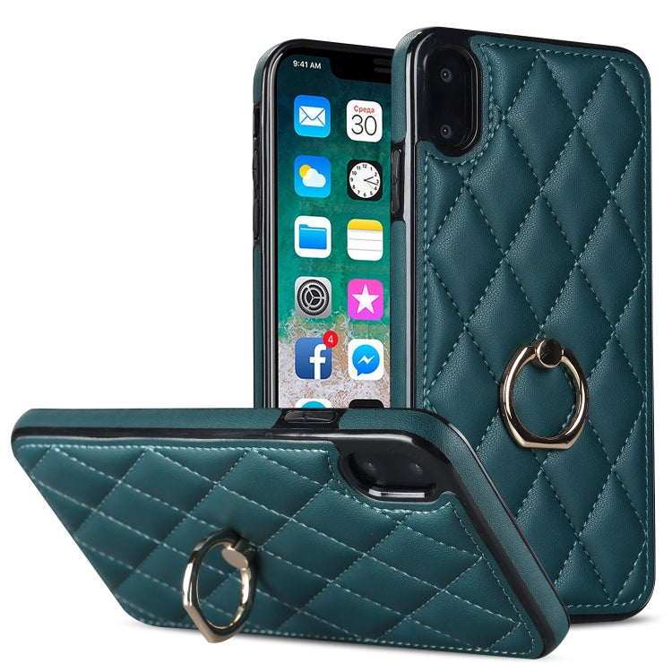 Rhombic PU Leather Phone Case with Ring Holder, For iPhone 11 Pro, For iPhone 11 Pro Max, For iPhone X / XS