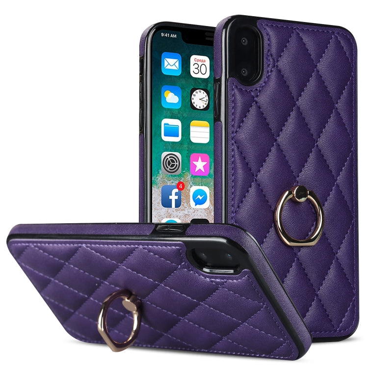 Rhombic PU Leather Phone Case with Ring Holder, For iPhone 11 Pro, For iPhone 11 Pro Max, For iPhone X / XS