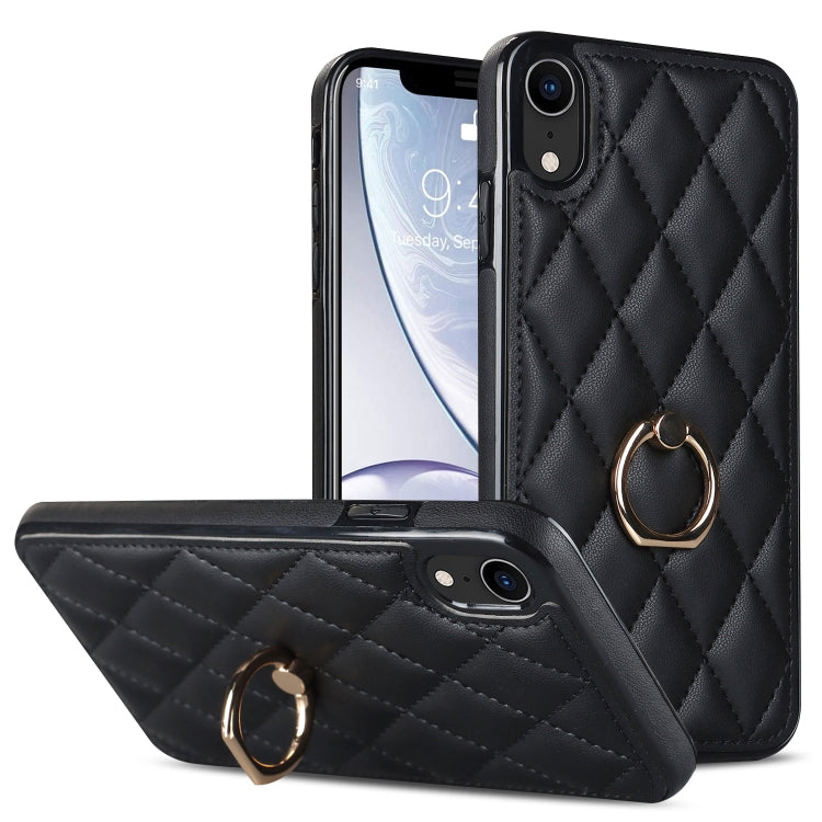 Rhombic PU Leather Phone Case with Ring Holder, For iPhone XR, For iPhone XS Max, For iPhone SE 2020 / SE 2022 / 7 / 8