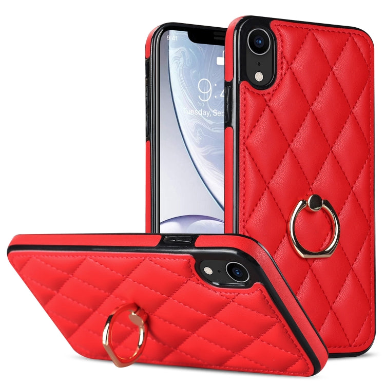Rhombic PU Leather Phone Case with Ring Holder, For iPhone XR, For iPhone XS Max, For iPhone SE 2020 / SE 2022 / 7 / 8
